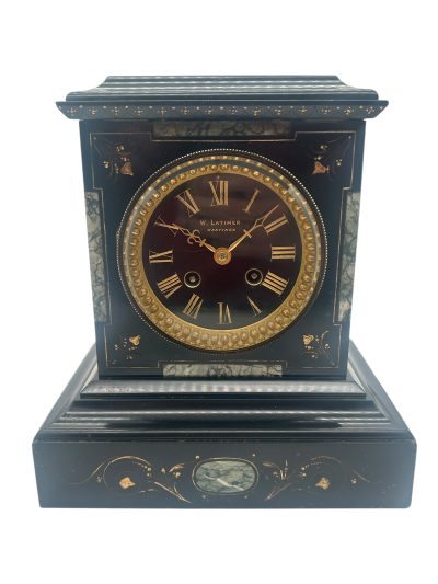 Incredible Antique Slate & Green Marble 8-Day Mantel Clock - C1870 - Image 2