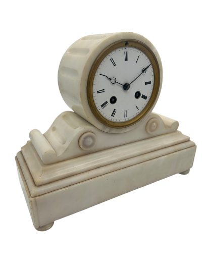 Wonderful French White Alabaster Mantel clock – ca1870 - Image 4