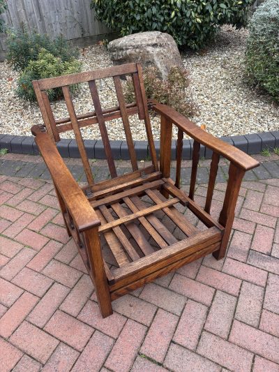 Arts & Crafts Oak Reclining Armchair With Footrest - Image 2