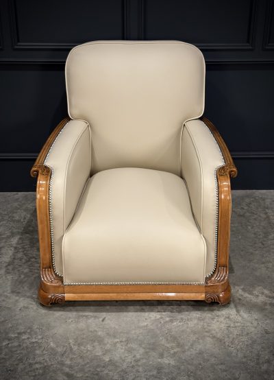 Art Deco Walnut & Leather 3-Piece Suite - Image 9