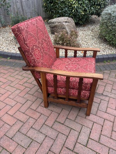 Arts & Crafts Oak Reclining Armchair With Footrest - Image 4
