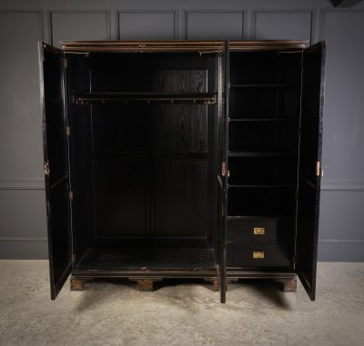 Early 20th Century Black Lacquered Chinoiserie Triple Wardrobe - Image 5