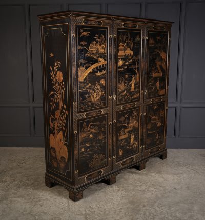 Early 20th Century Black Lacquered Chinoiserie Triple Wardrobe - Image 2