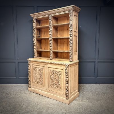 Bleached Carved Oak Open Bookcase - Image 4