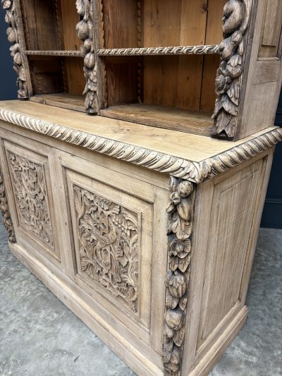 Bleached Carved Oak Open Bookcase - Image 5