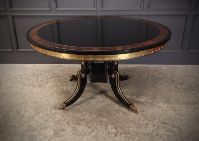 Striking Brass Inlaid Ebonised Round Centre Table - Image 12