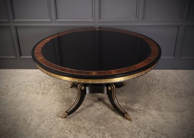 Striking Brass Inlaid Ebonised Round Centre Table - Image 10