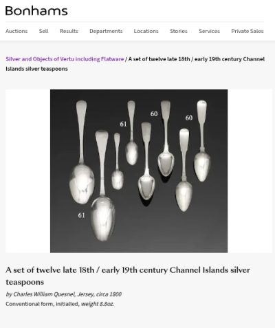 Rare pair Charles William Quesnel Jersey Channel Islands Provincial Sterling Silver teaspoons c1790 - Image 9