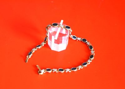 Early 9ct Gold Sapphire & Diamond Link Bracelet Boxed - FREE UK POSTAGE - Image 4