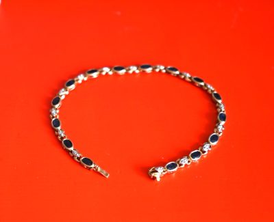 Early 9ct Gold Sapphire & Diamond Link Bracelet Boxed - FREE UK POSTAGE - Image 2