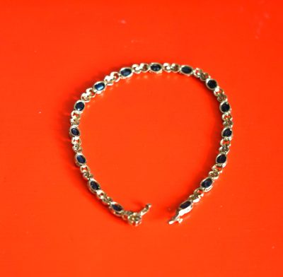 Early 9ct Gold Sapphire & Diamond Link Bracelet Boxed - FREE UK POSTAGE - Image 3