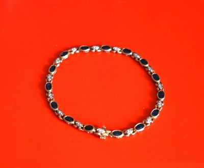 Early 9ct Gold Sapphire & Diamond Link Bracelet Boxed - FREE UK POSTAGE - Image 5