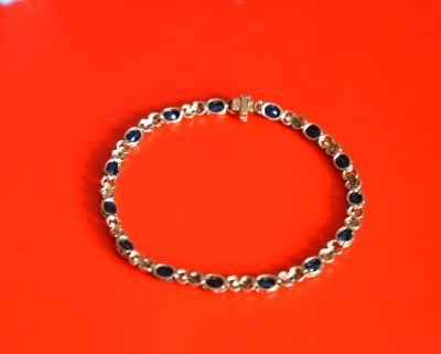 Early 9ct Gold Sapphire & Diamond Link Bracelet Boxed - FREE UK POSTAGE - Image 6