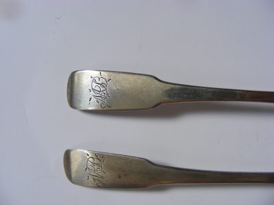 Rare pair Charles William Quesnel Jersey Channel Islands Provincial Sterling Silver teaspoons c1790 - Image 8