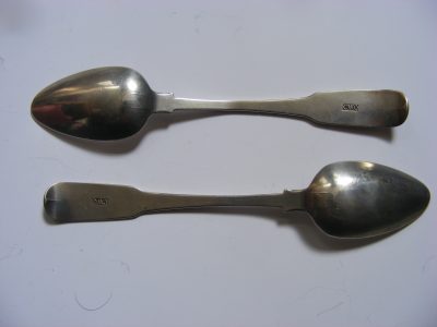 Rare pair Charles William Quesnel Jersey Channel Islands Provincial Sterling Silver teaspoons c1790 - Image 2