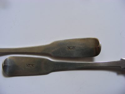 Rare pair Charles William Quesnel Jersey Channel Islands Provincial Sterling Silver teaspoons c1790 - Image 7