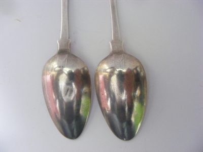Rare pair Charles William Quesnel Jersey Channel Islands Provincial Sterling Silver teaspoons c1790 - Image 4