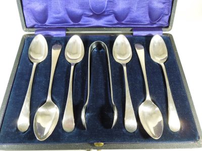 Solid Silver Teaspoons and Sugar Cube Tongs - Image 2