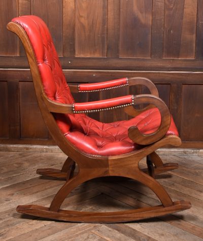 Red Leather Mahogany Chesterfield Slipper Chair SAI3747 - Image 4