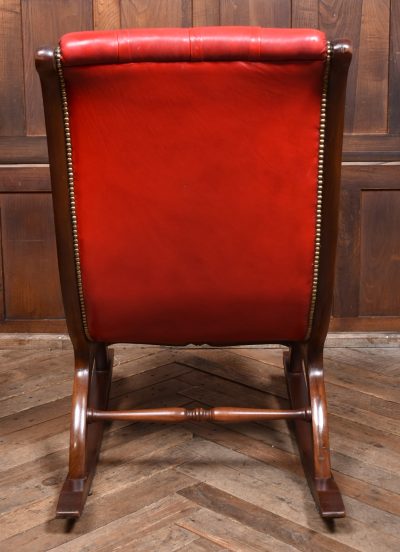 Red Leather Mahogany Chesterfield Slipper Chair SAI3747 - Image 5