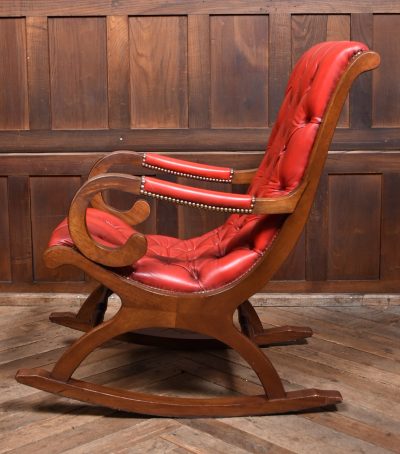 Red Leather Mahogany Chesterfield Slipper Chair SAI3747 - Image 6