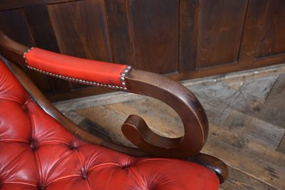 Red Leather Mahogany Chesterfield Slipper Chair SAI3747 - Image 8