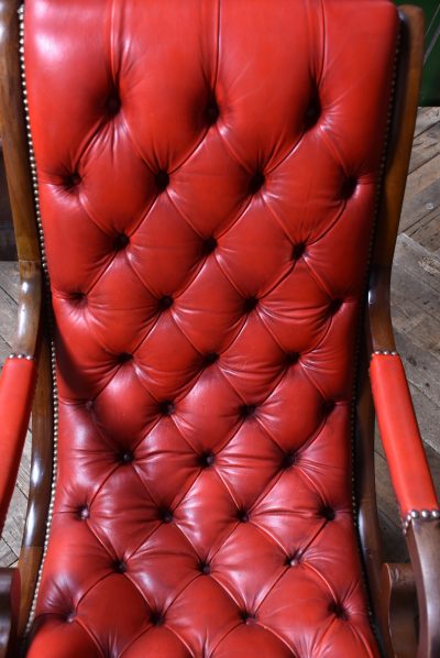 Red Leather Mahogany Chesterfield Slipper Chair SAI3747 - Image 10