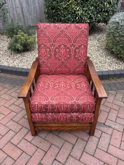 Arts & Crafts Oak Reclining Armchair With Footrest - Image 5