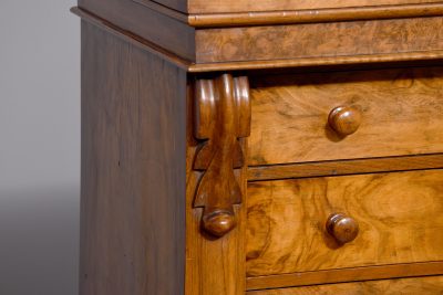 Quality mid-Victorian figured walnut Wellington secretaire chest - Image 2