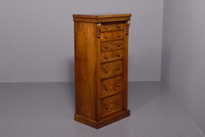 Quality mid-Victorian figured walnut Wellington secretaire chest - Image 5
