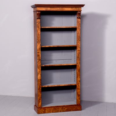 Mid-Victorian Burr Walnut Tall Open Bookcase of Desirable Proportions - Image 2