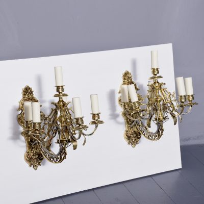 Large Pair of Brass 5 lamp Wall Sconces - Image 4