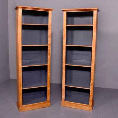 Pair of Tall Satin Birch Late-Victorian Open Bookcases - Image 2