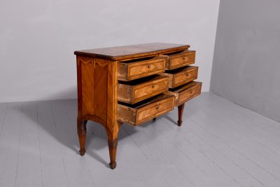 Rare Italian fruitwood, free-standing low six-drawer cabinet with poker work - Image 5