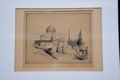 Pair of signed and framed Judaica etchings of Jerusalem scenes - Image 3