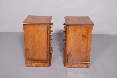 Unusual pair of figured elm Victorian bedside lockers - Image 5