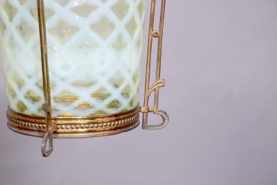 Rare Art Nouveau Vaseline Glass and Brass Circular Ceiling Light Fitting - Image 4