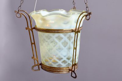 Rare Art Nouveau Vaseline Glass and Brass Circular Ceiling Light Fitting - Image 3