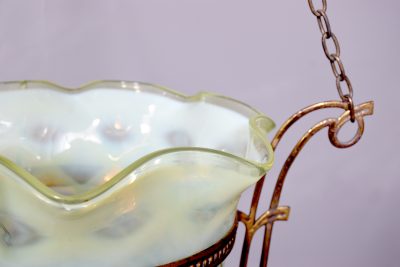 Rare Art Nouveau Vaseline Glass and Brass Circular Ceiling Light Fitting - Image 2