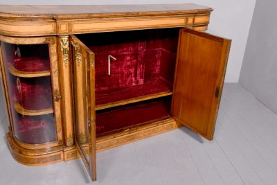 A Mid-Victorian Burr-Walnut and Satinwood Ormolu Mounted Credenza - Image 9