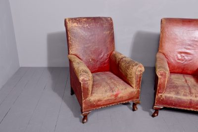 Pair of Country House Red Leather Library Chairs - Image 4