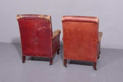 Pair of Country House Red Leather Library Chairs - Image 2
