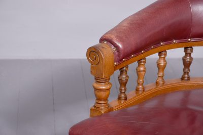 Large Victorian Leather Covered Walnut Desk Chair - Image 2