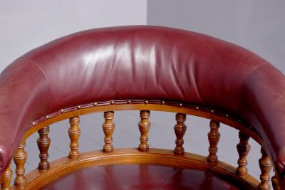 Large Victorian Leather Covered Walnut Desk Chair - Image 3
