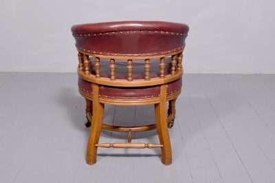 Large Victorian Leather Covered Walnut Desk Chair - Image 5