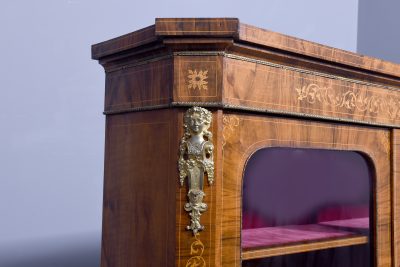 Victorian figured walnut marquetry inlaid two-door glazed cabinet - Image 6