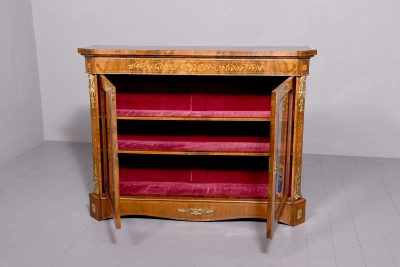 Victorian figured walnut marquetry inlaid two-door glazed cabinet - Image 8