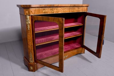 Victorian figured walnut marquetry inlaid two-door glazed cabinet - Image 9