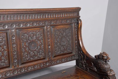 A Large Carved Oak Hall Bench - Image 4