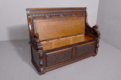 A Large Carved Oak Hall Bench - Image 10